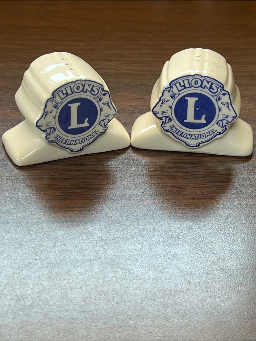 Vintage Ceramic Lions Club Iowa Salt and Pepper Shakers - Milford by Klaykraft